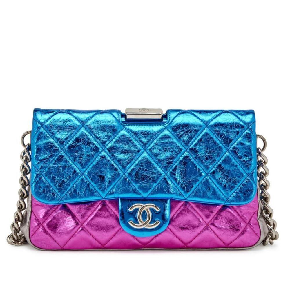 Chanel Metallic Shoulder Bag CC Matelasse Quilted Leather Pink/Blue/Black/Silver